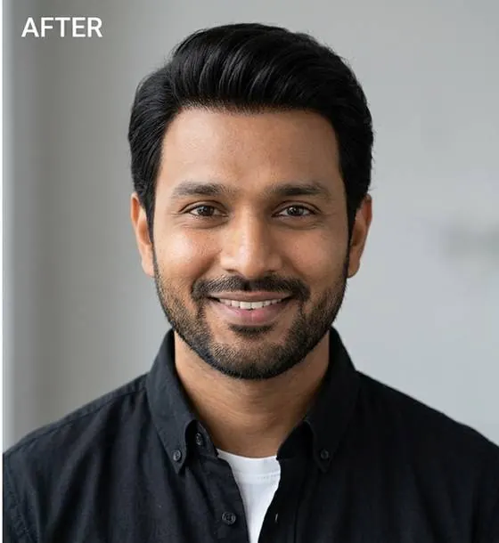 After - Indian man with natural hair wig