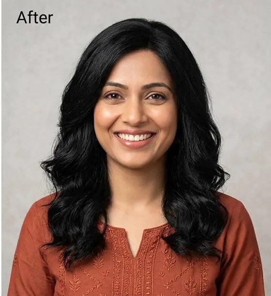 After - Indian woman with full human hair wig